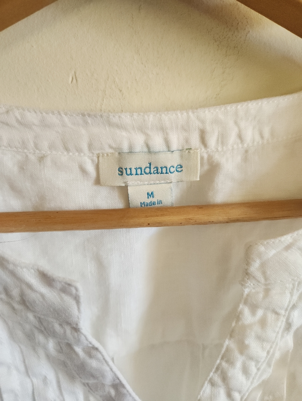 Sundance Linen White Button-Up Pintuck Top Long Sleeve Medium M - Picture 2 of 7